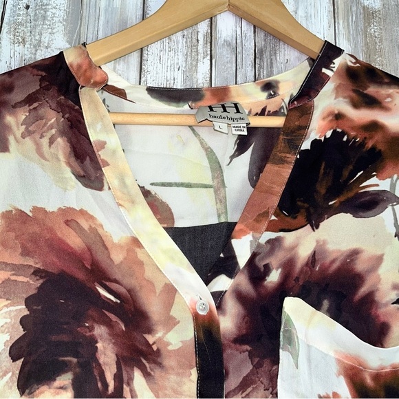 Haute Hippie Silk Floral High Low Button Up - Picture 5 of 6